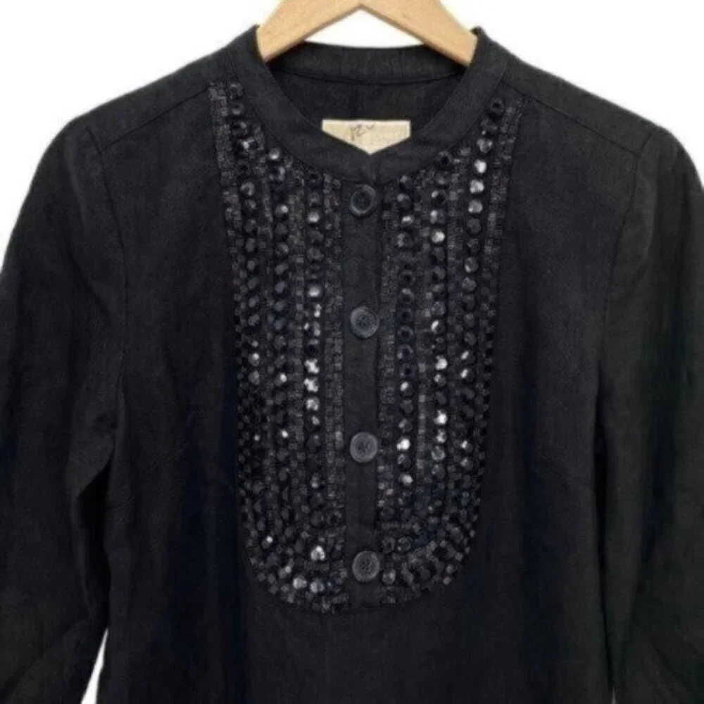 Michael Kors Womens Linen Black Beaded Dress